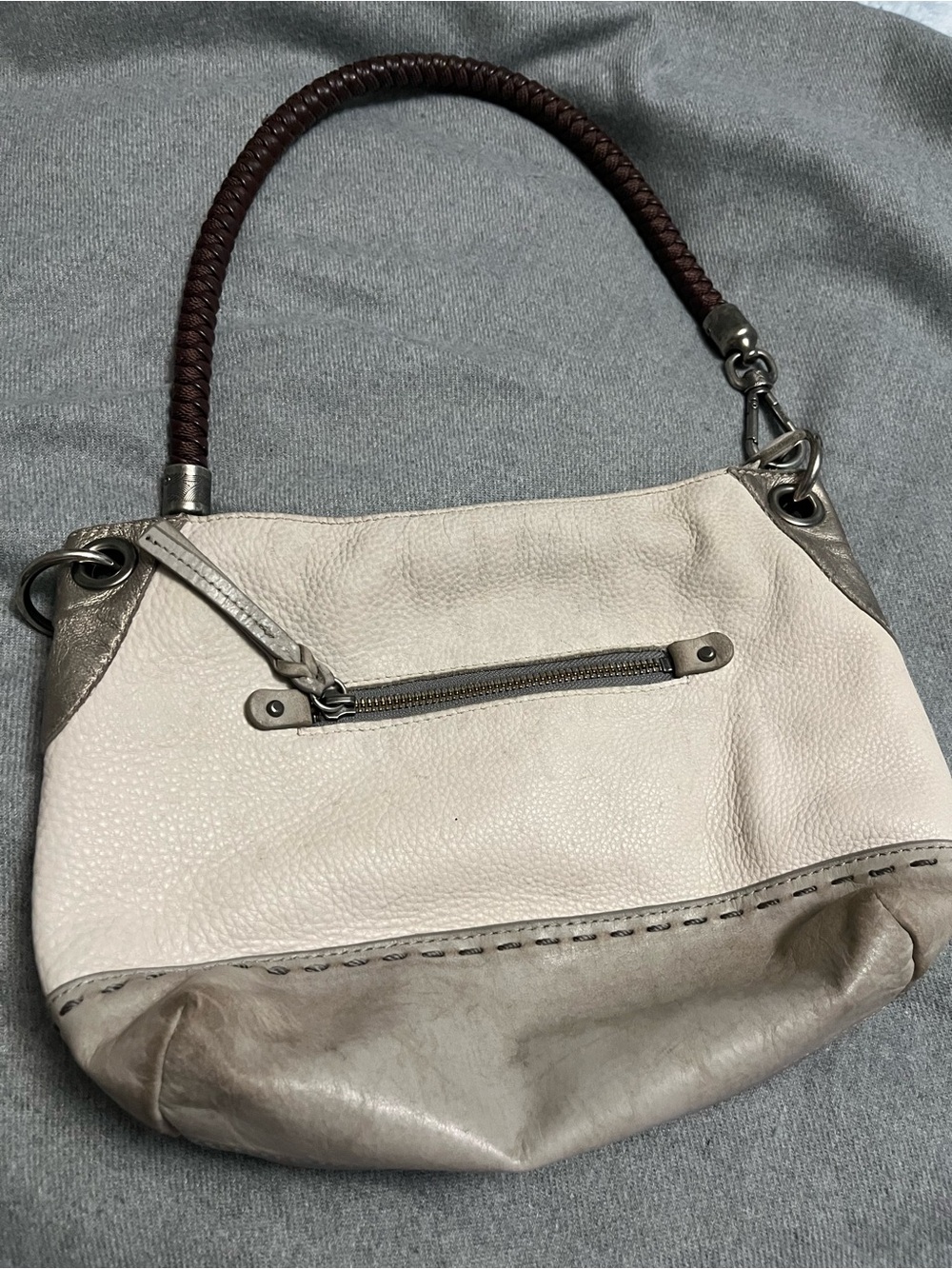 Pebbled Leather Shoulder Bag in Cream and Taupe